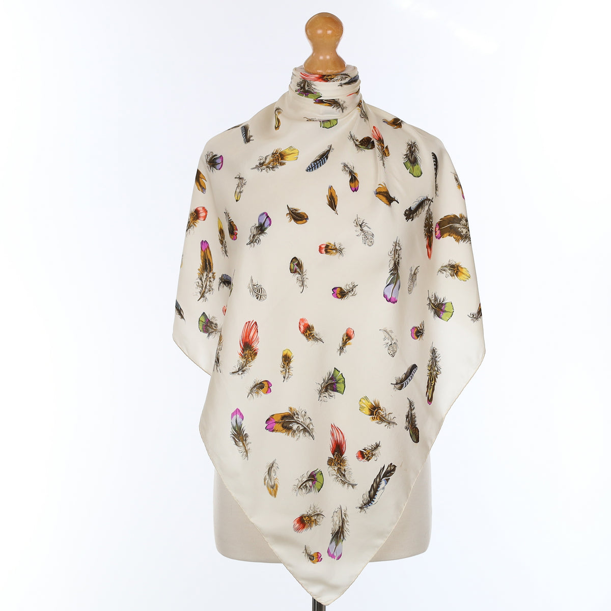 Kreier Ivory Multicolour Feather Vintage Silk Scarf