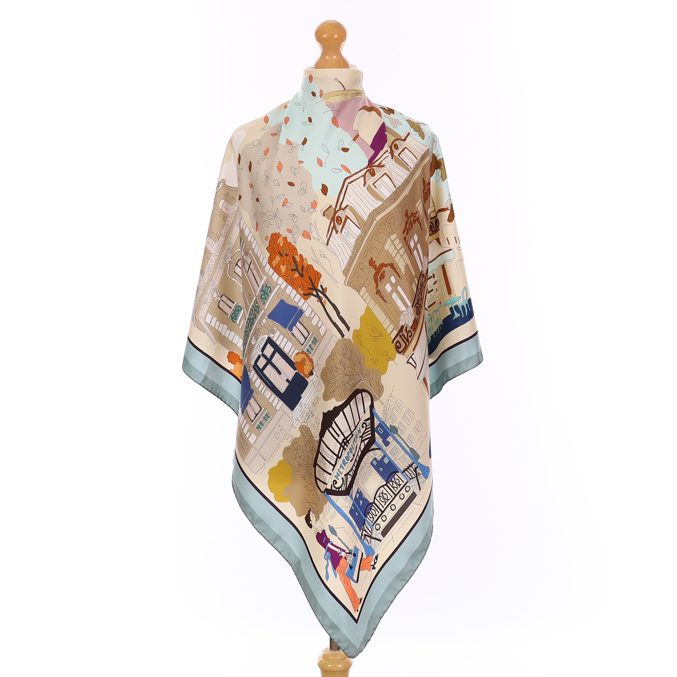 Brand New Italian Hazy Blue Parisian Silk Scarf