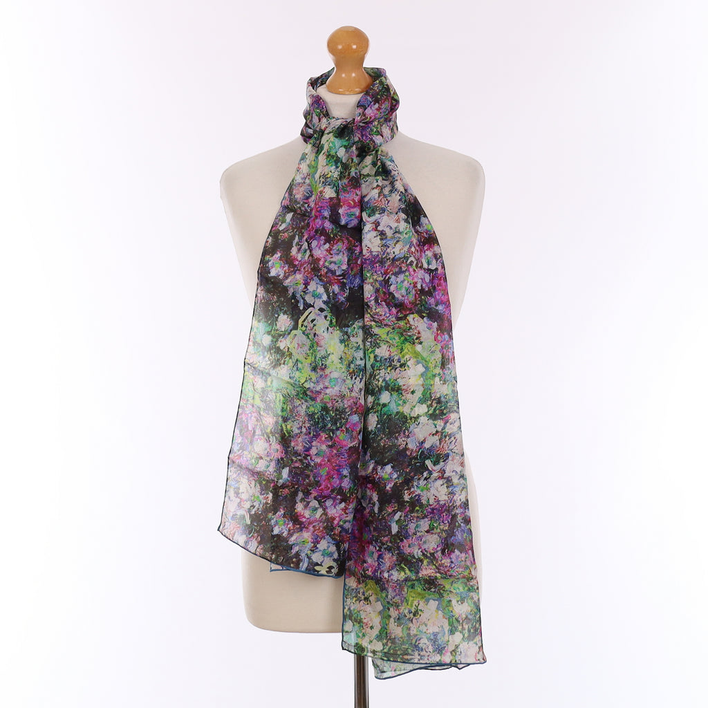 Brand New Boxed Fox & Chave Purple Floral Silk Scarf