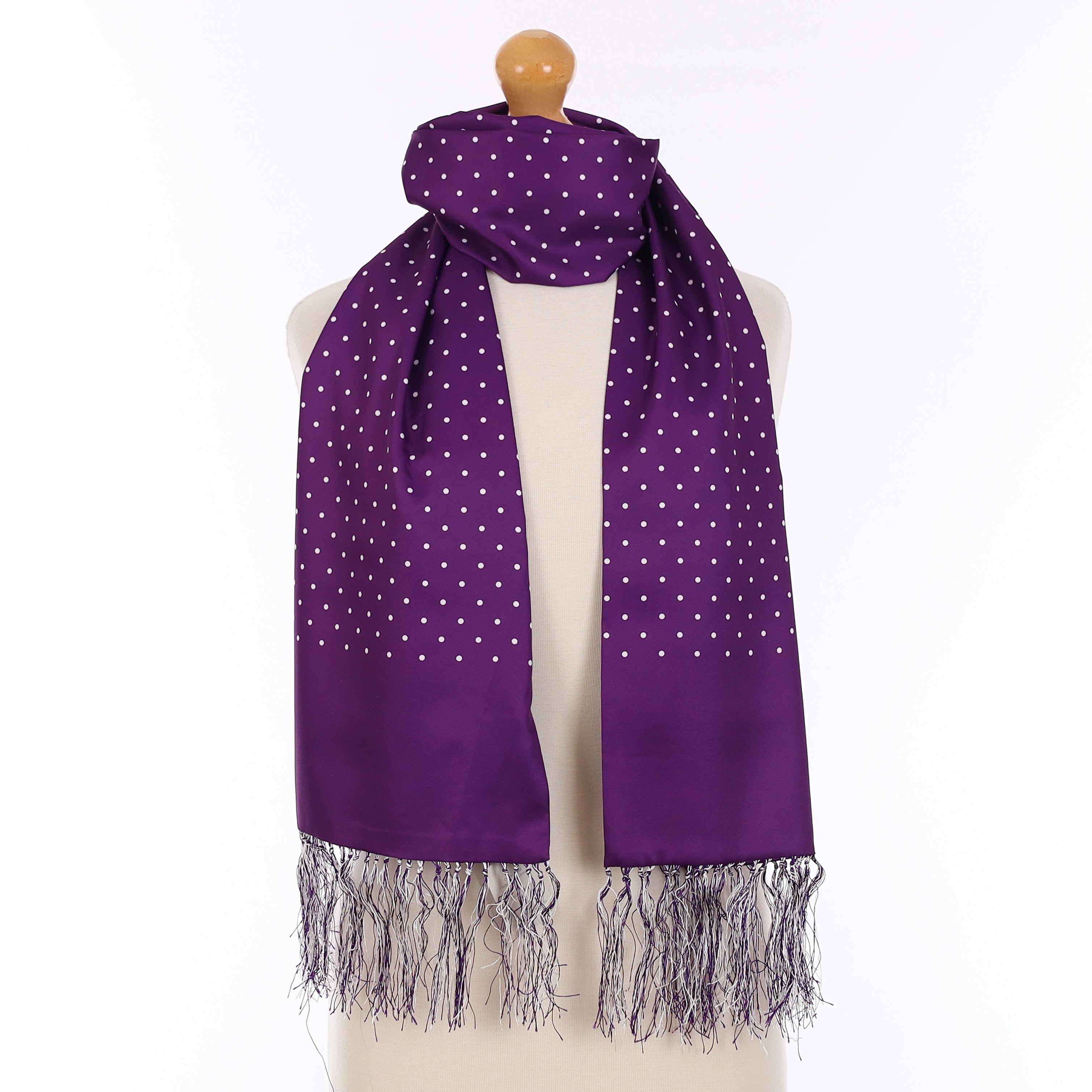 Brand New Boxed Olivier Pascal Purple Spotted Silk Scarf