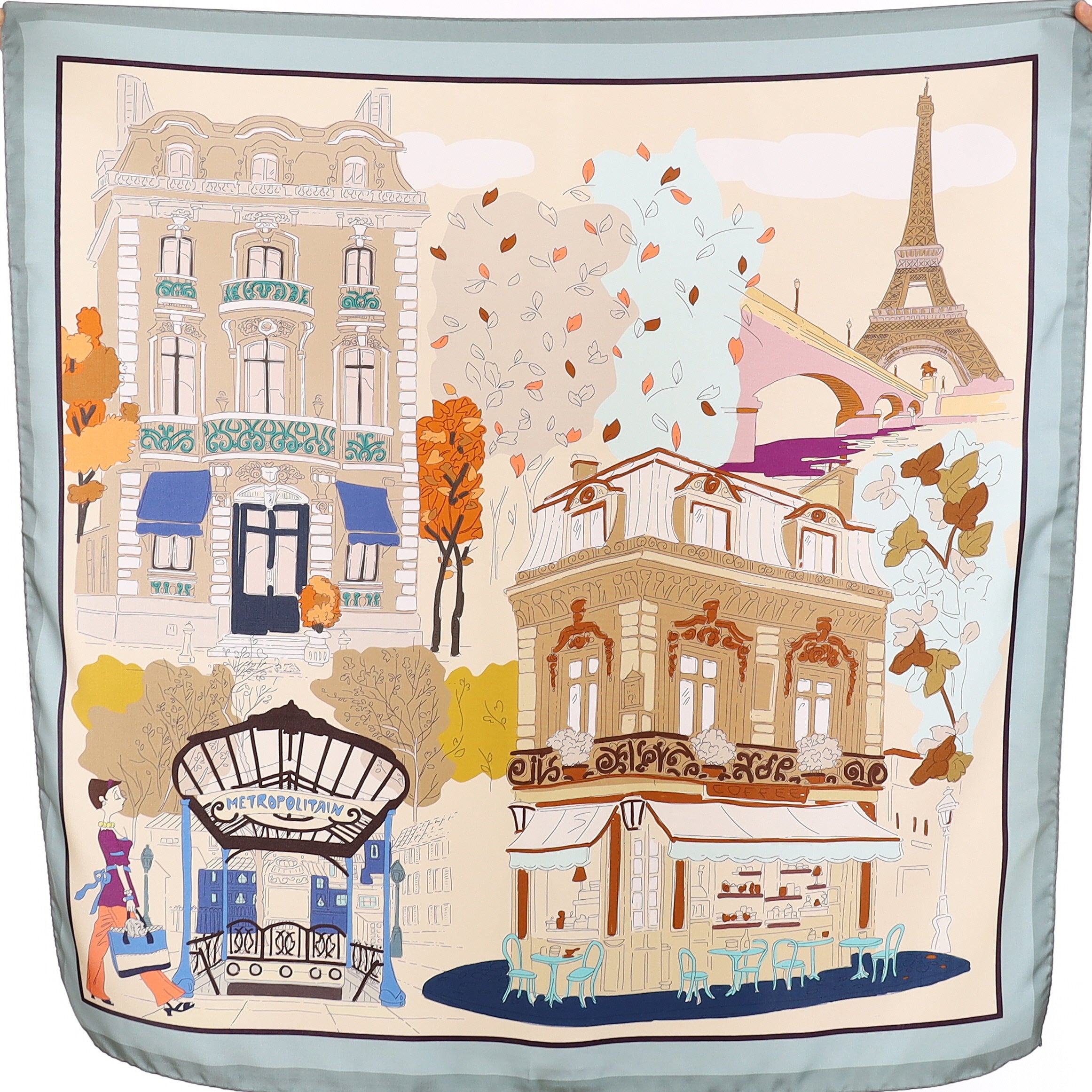 Brand New Italian Hazy Blue Parisian Silk Scarf