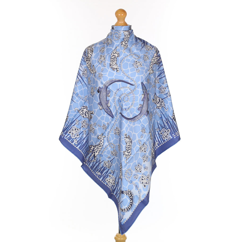 Brand New Boxed Cartier Blue Designer Silk Scarf