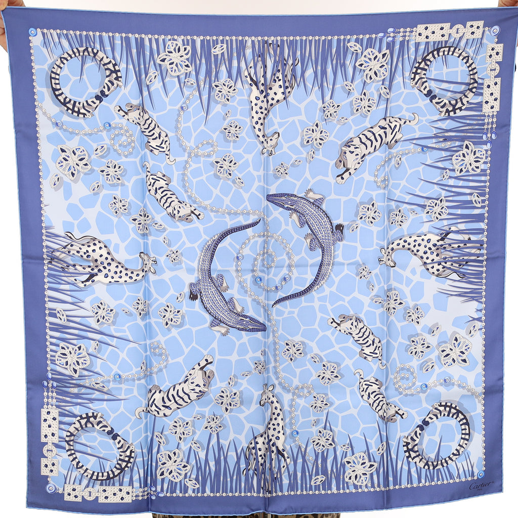 Brand New Boxed Cartier Blue Designer Silk Scarf