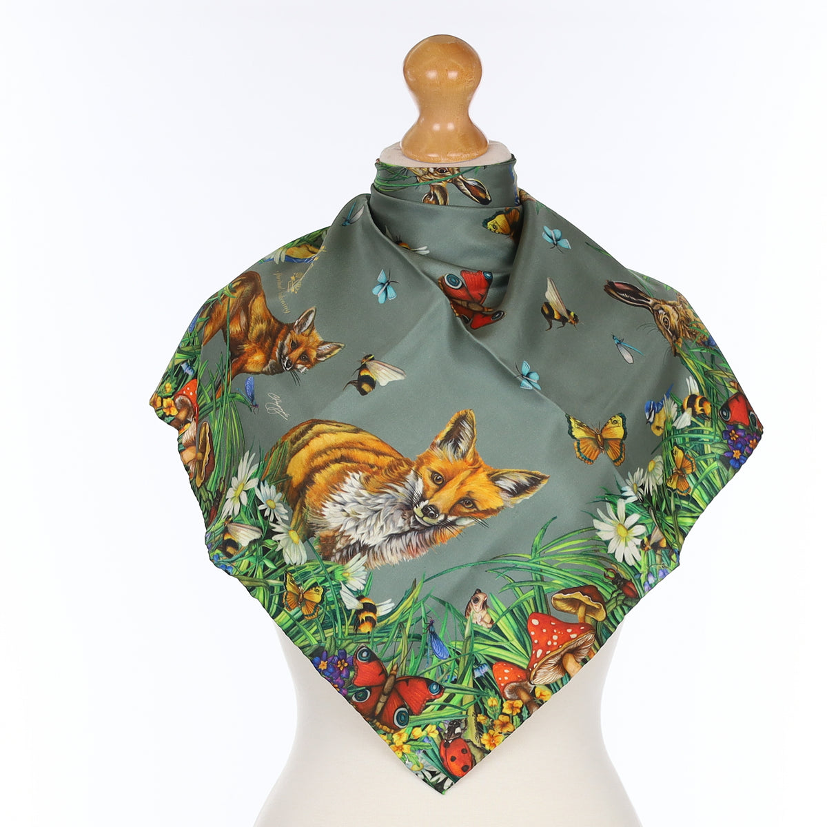 Brand New Boxed Clare Haggas Fox Design Silk Scarf