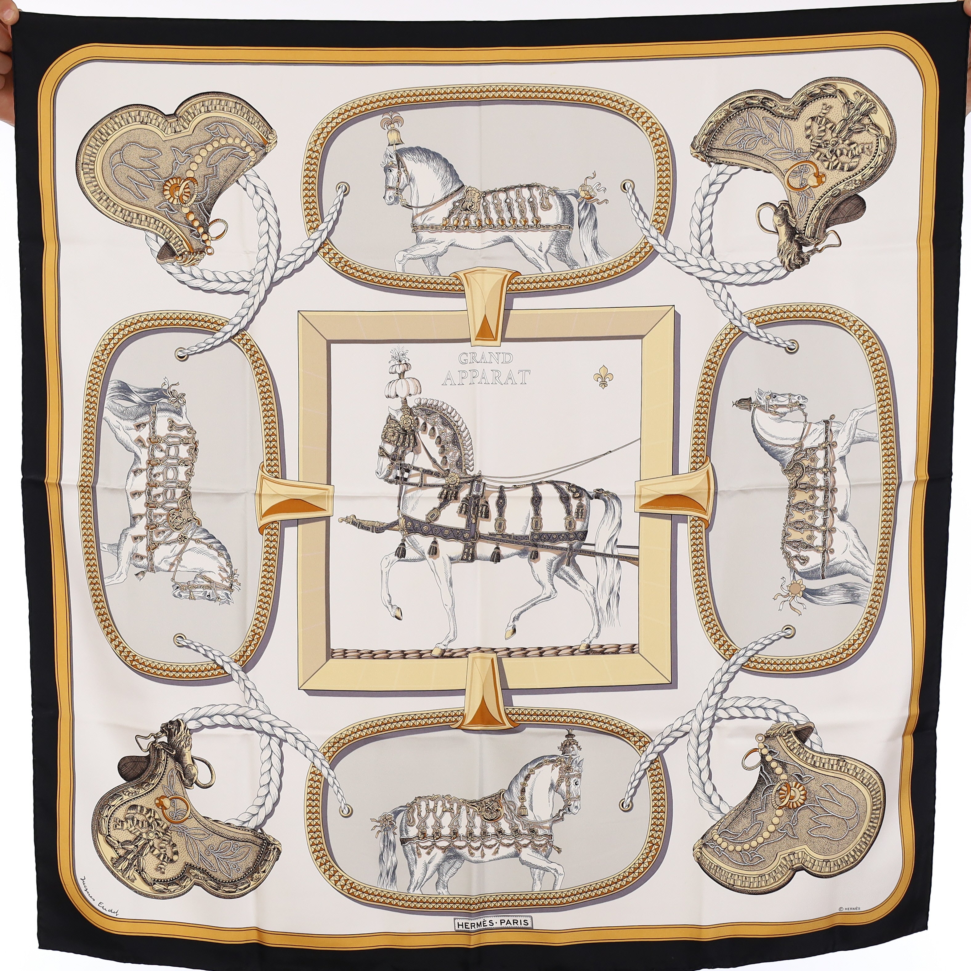 Brand New Boxed Hermès Grand Apparat Silk Scarf