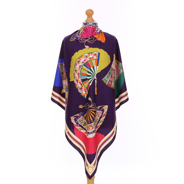 Brand New Italian Purple Fan Design Silk Scarf