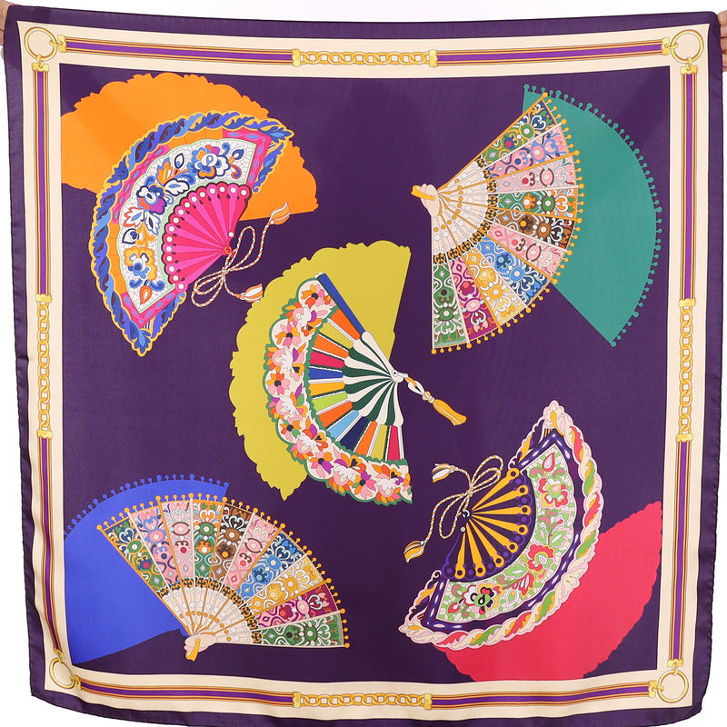 Brand New Italian Purple Fan Design Silk Scarf