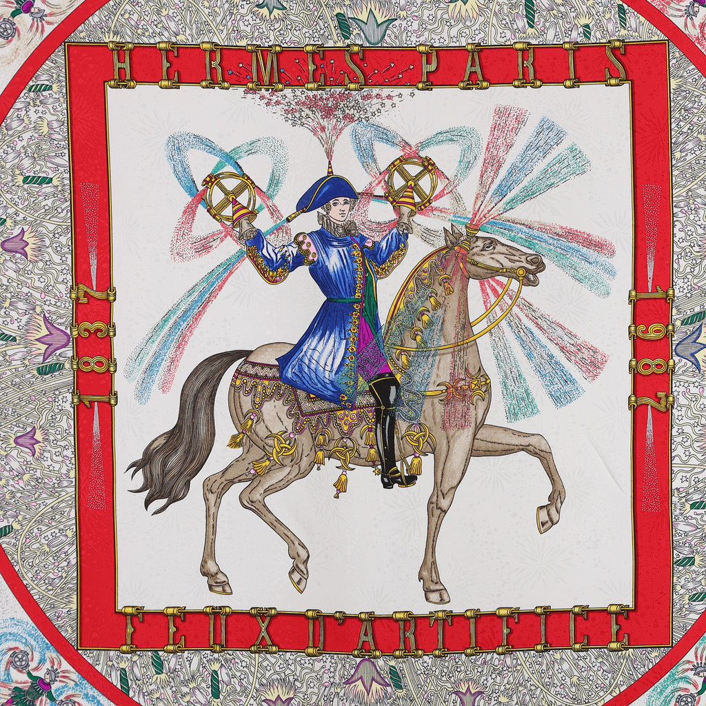 Pristine Hermès Feux D'artifice Vintage Silk Scarf