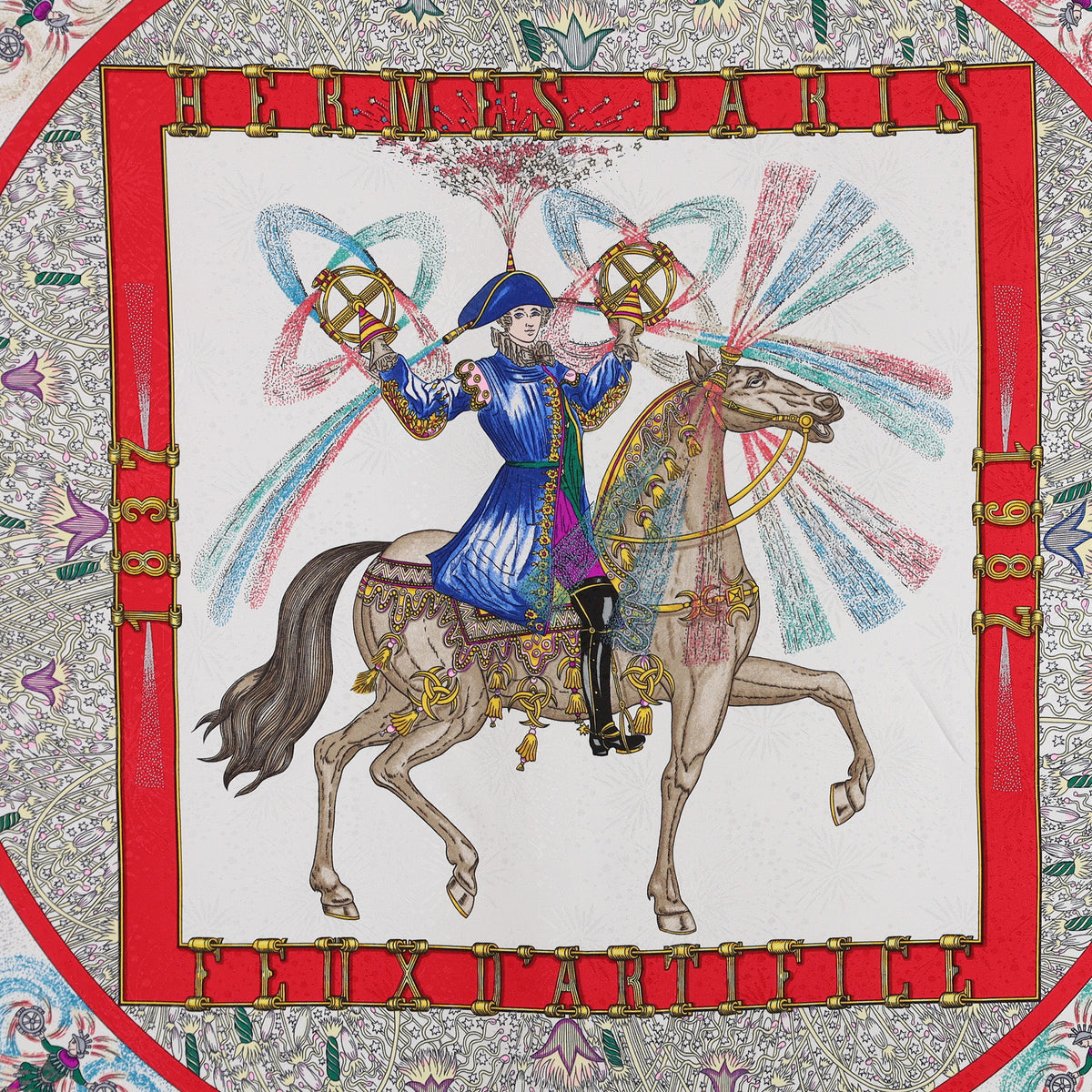 Pristine Hermès Feux D'artifice Vintage Silk Scarf