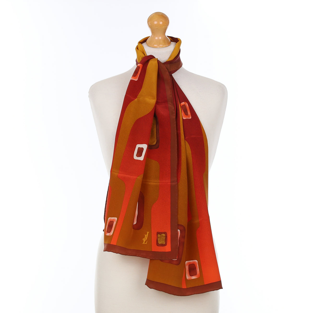 Brand New Brick Red Patterned Silk Scarf