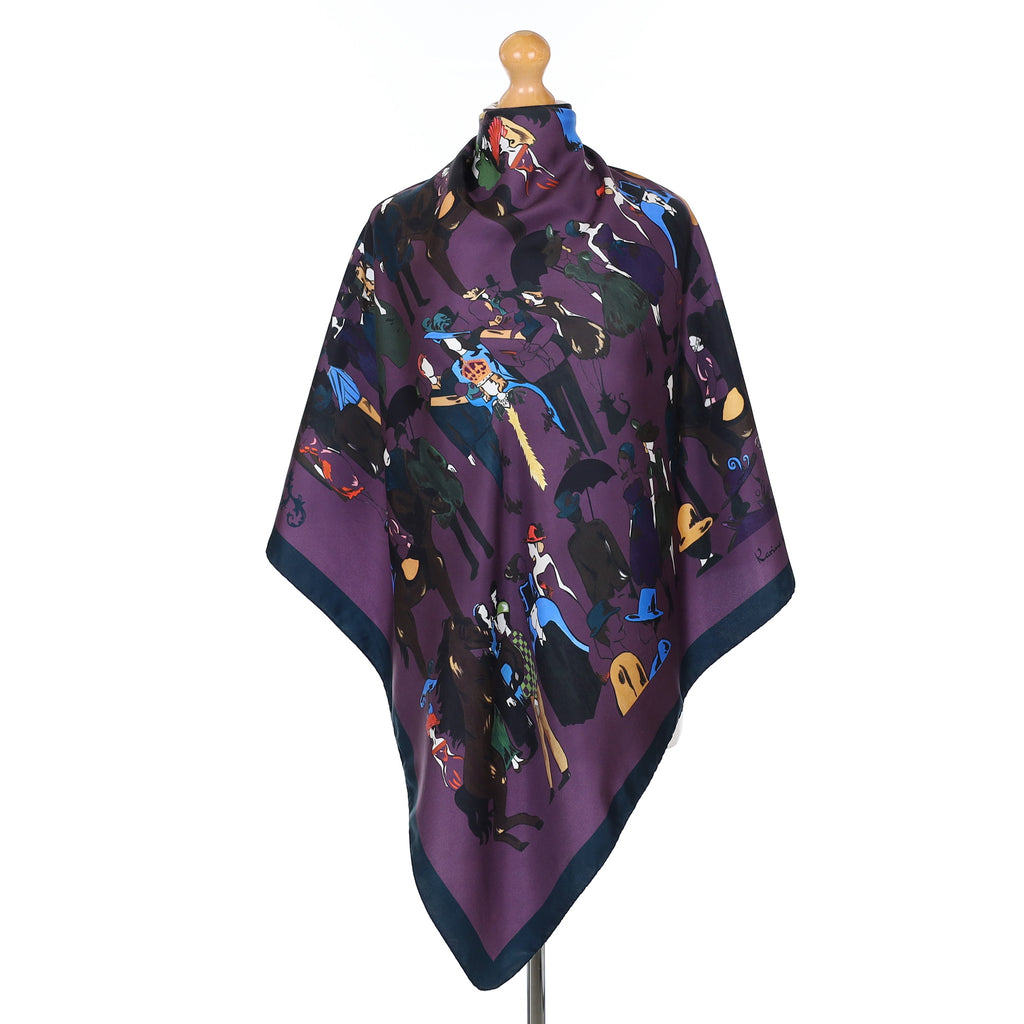 Aubergine and Black Figured Silk Scarf