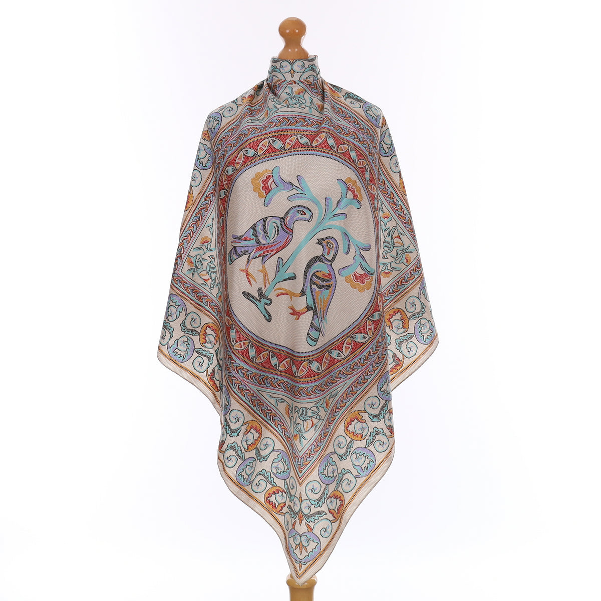 Pixelated Bird Design Silk Scarf