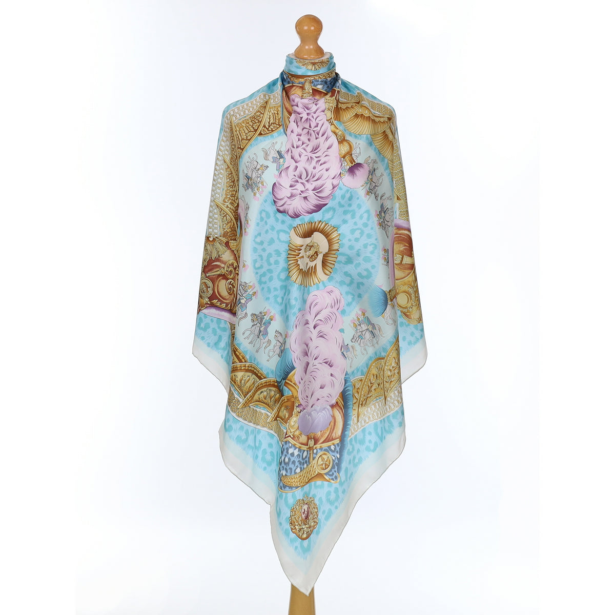 Brand New Aqua Blue Cavalry Design Silk Scarf