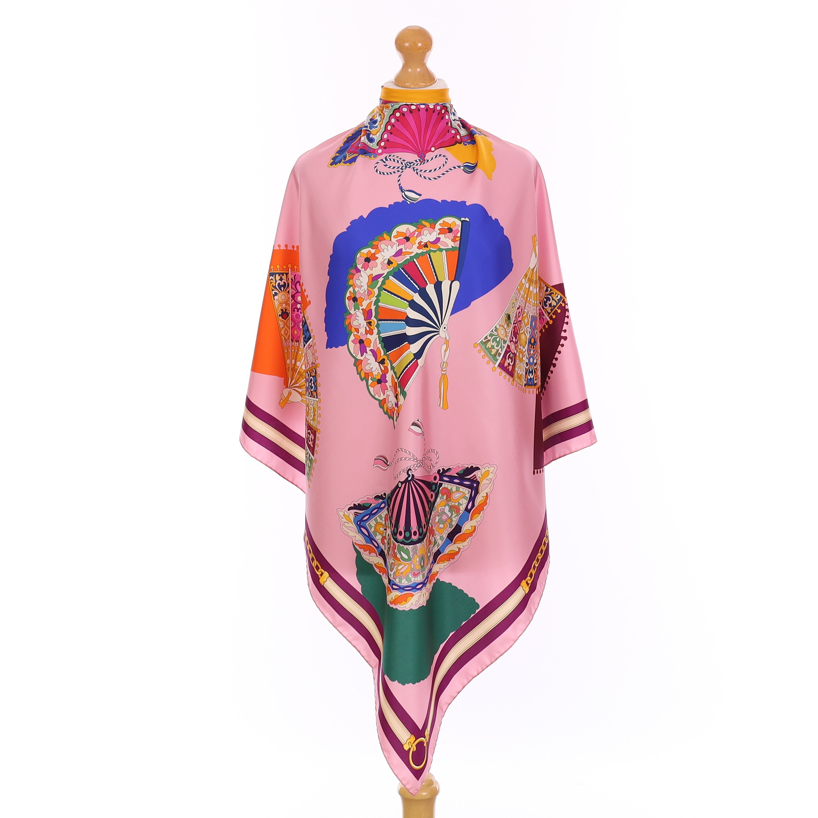 Brand New Italian Pink Fan Design Silk Scarf