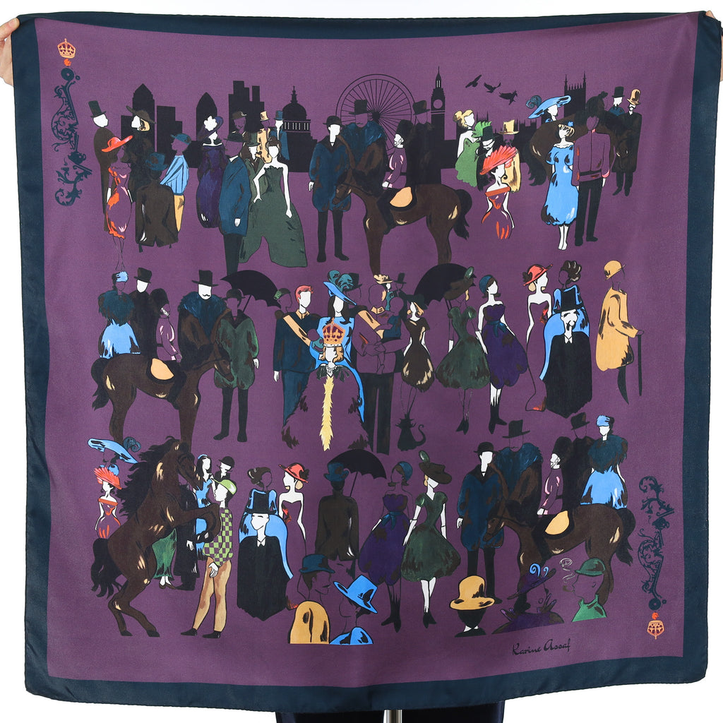 Aubergine and Black Figured Silk Scarf