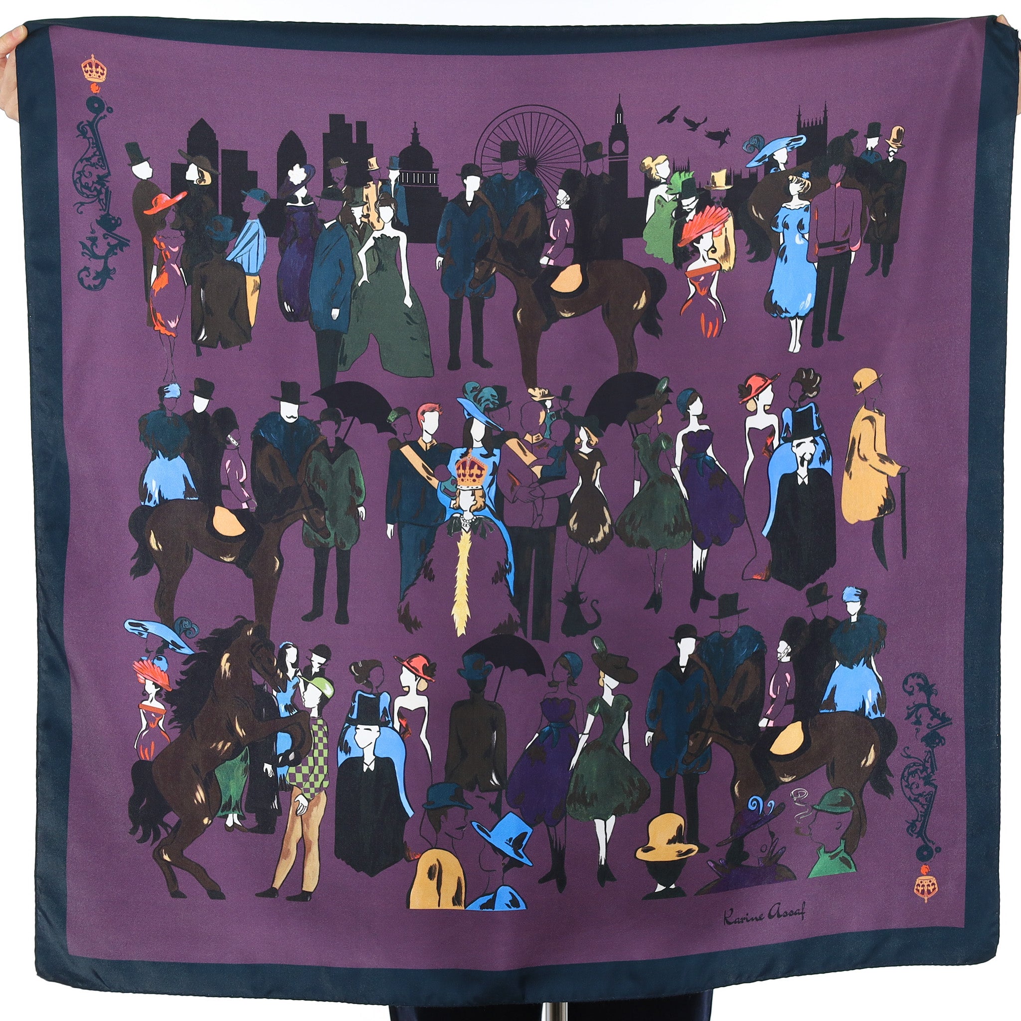 Aubergine and Black Figured Silk Scarf