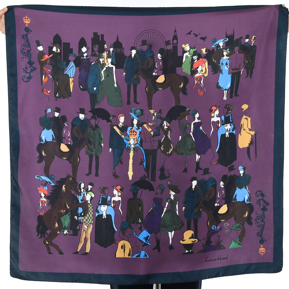 Aubergine and Black Figured Silk Scarf