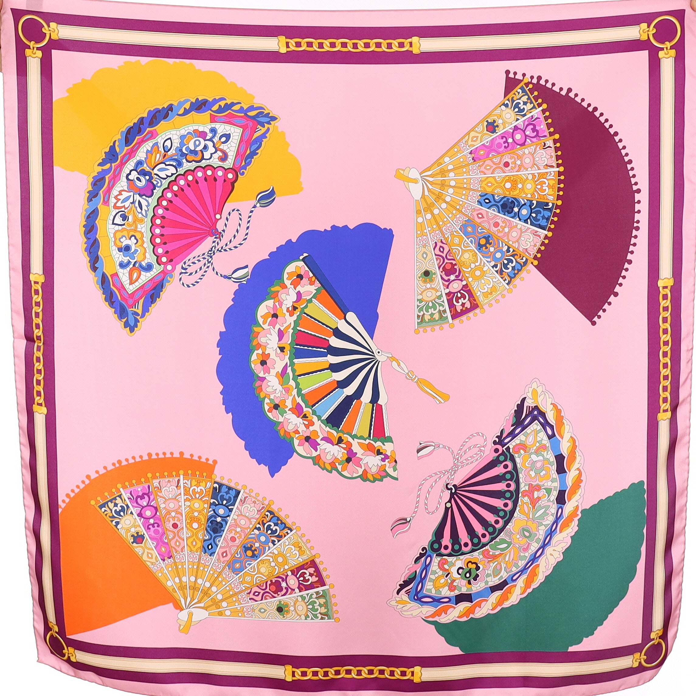 Brand New Italian Pink Fan Design Silk Scarf