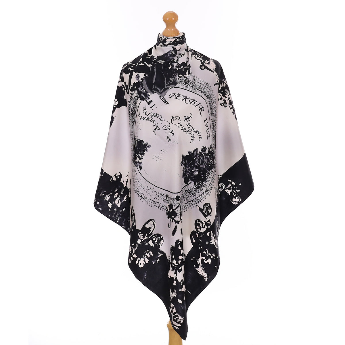 Black and Alabaster Tekbir Silk Scarf