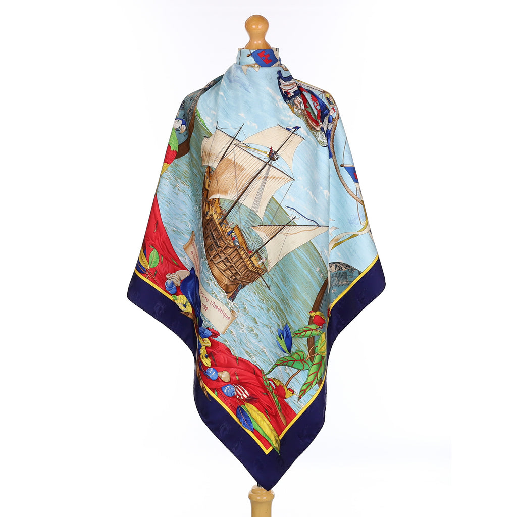 Pristine Hermès Christophe Colomb D'écouvre l"Amérique Silk Scarf