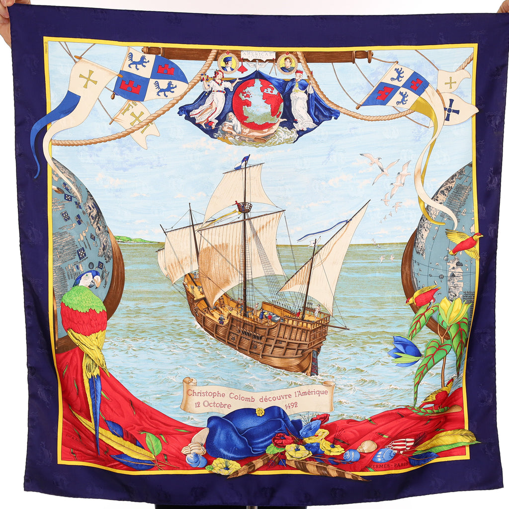 Pristine Hermès Christophe Colomb D'écouvre l"Amérique Silk Scarf