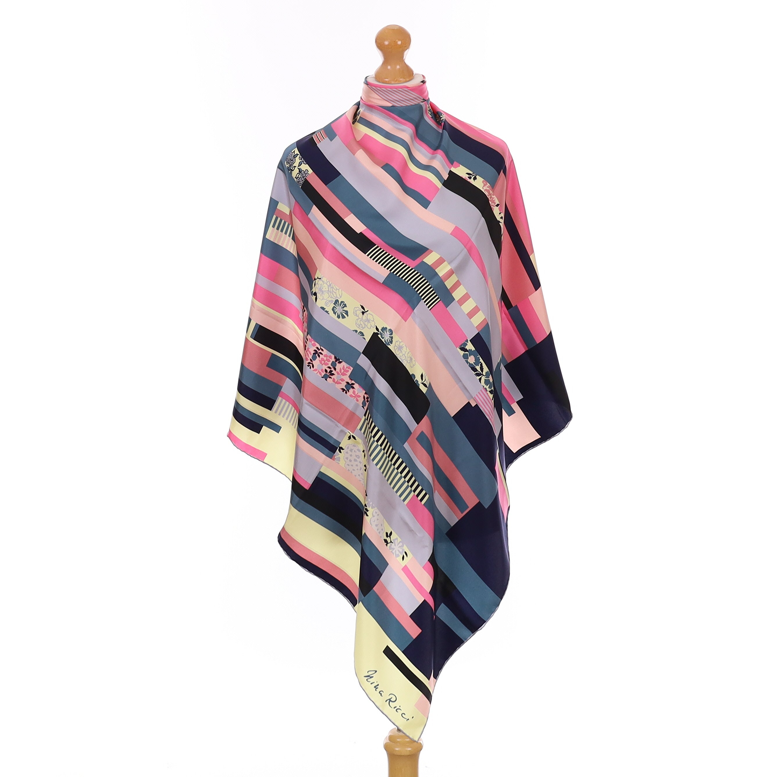 Nina Ricci Pink Colour Block Silk Scarf