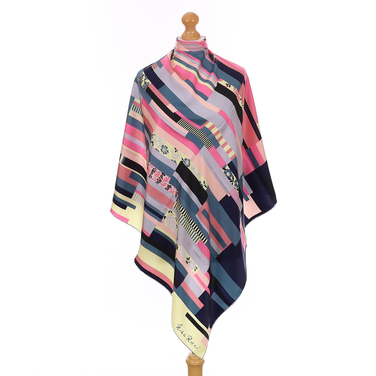 Nina Ricci Pink Colour Block Silk Scarf