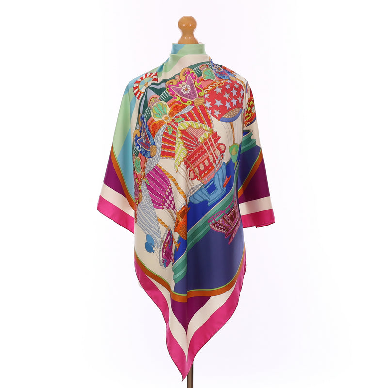 Brand New Italian Hot Pink Carousel Design Silk Scarf