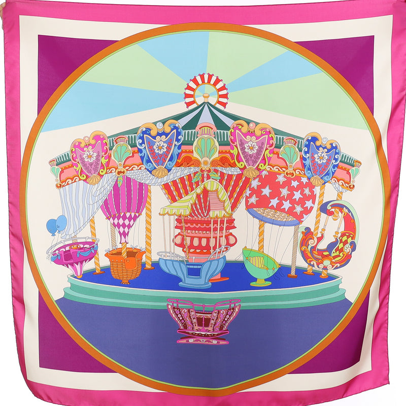 Brand New Italian Hot Pink Carousel Design Silk Scarf