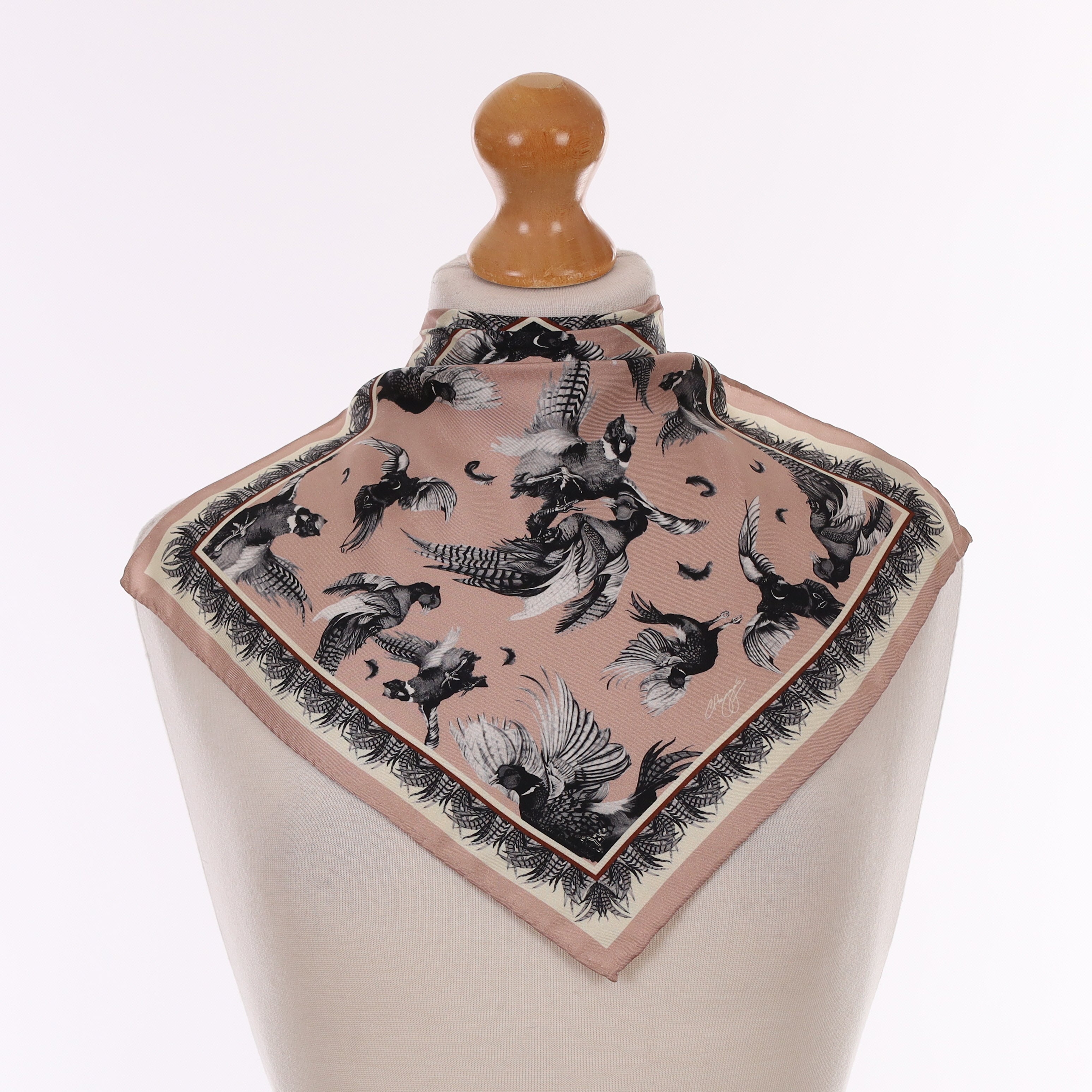 Pristine Clare Haggas Fighting Pheasants Silk Scarf