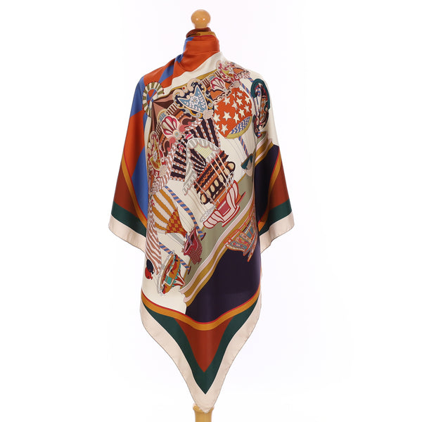Brand New Italian Burnt Orange Carousel Design Silk Scarf