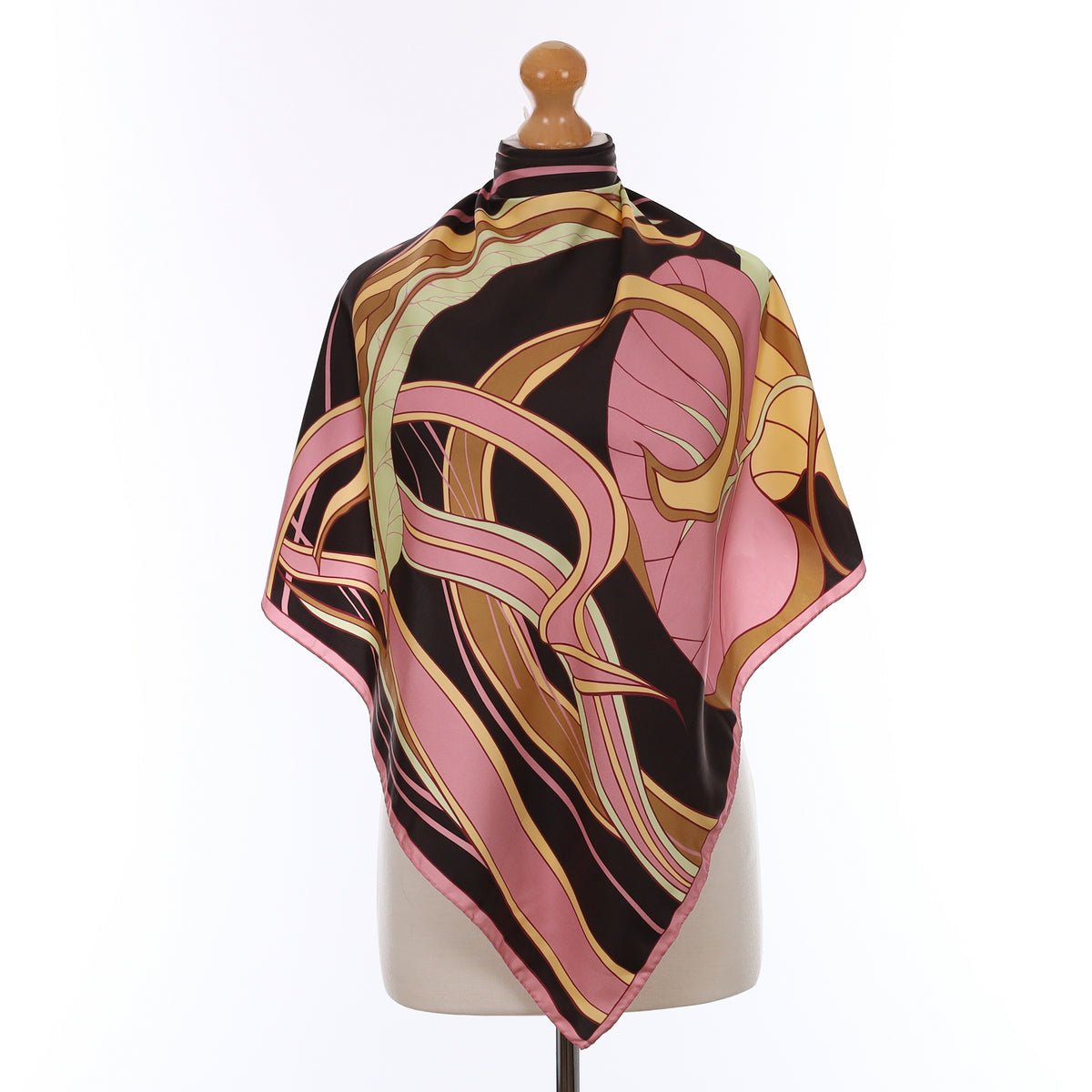 Brand New Chocolate and Pink Leaf Design Silk Scarf