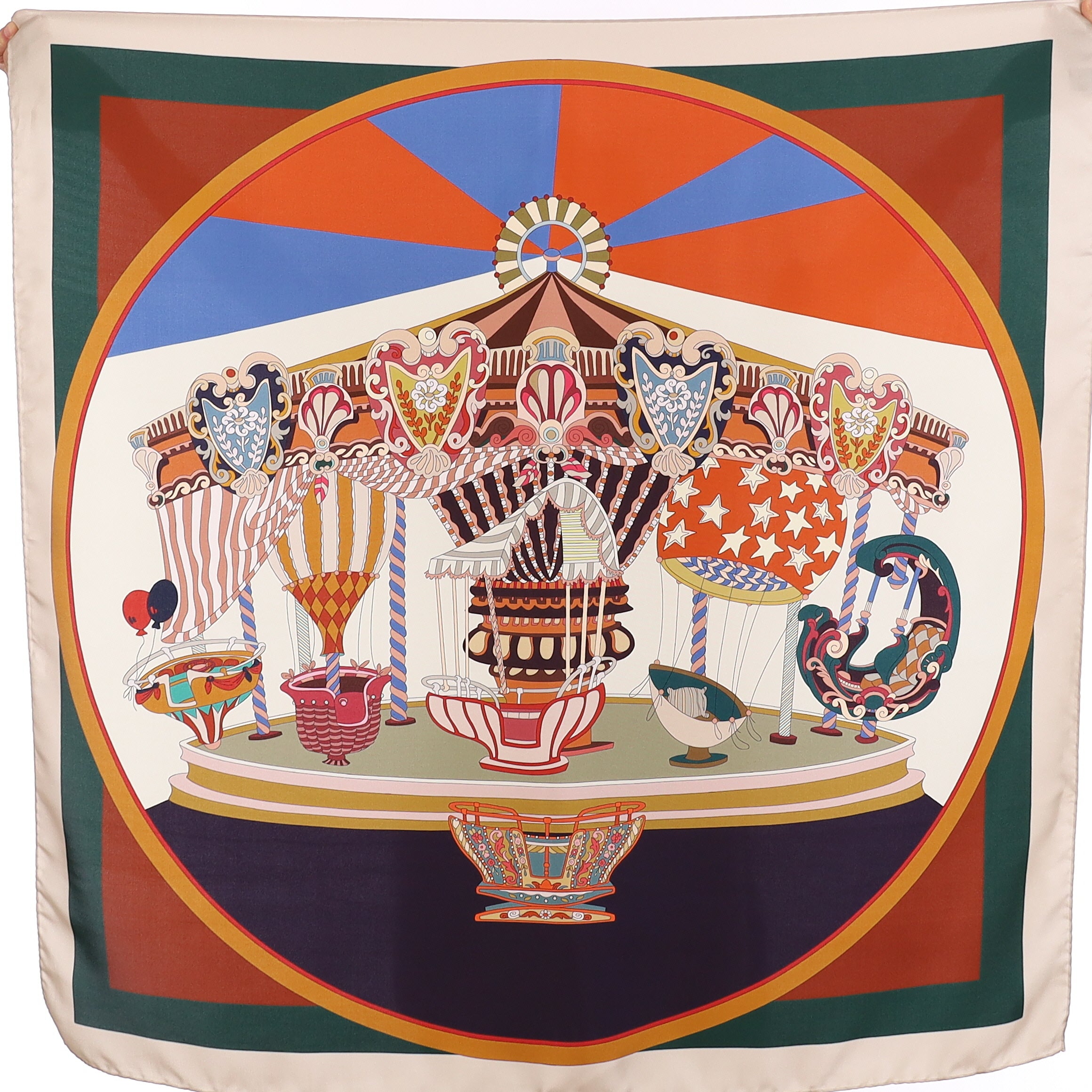 Brand New Italian Burnt Orange Carousel Design Silk Scarf