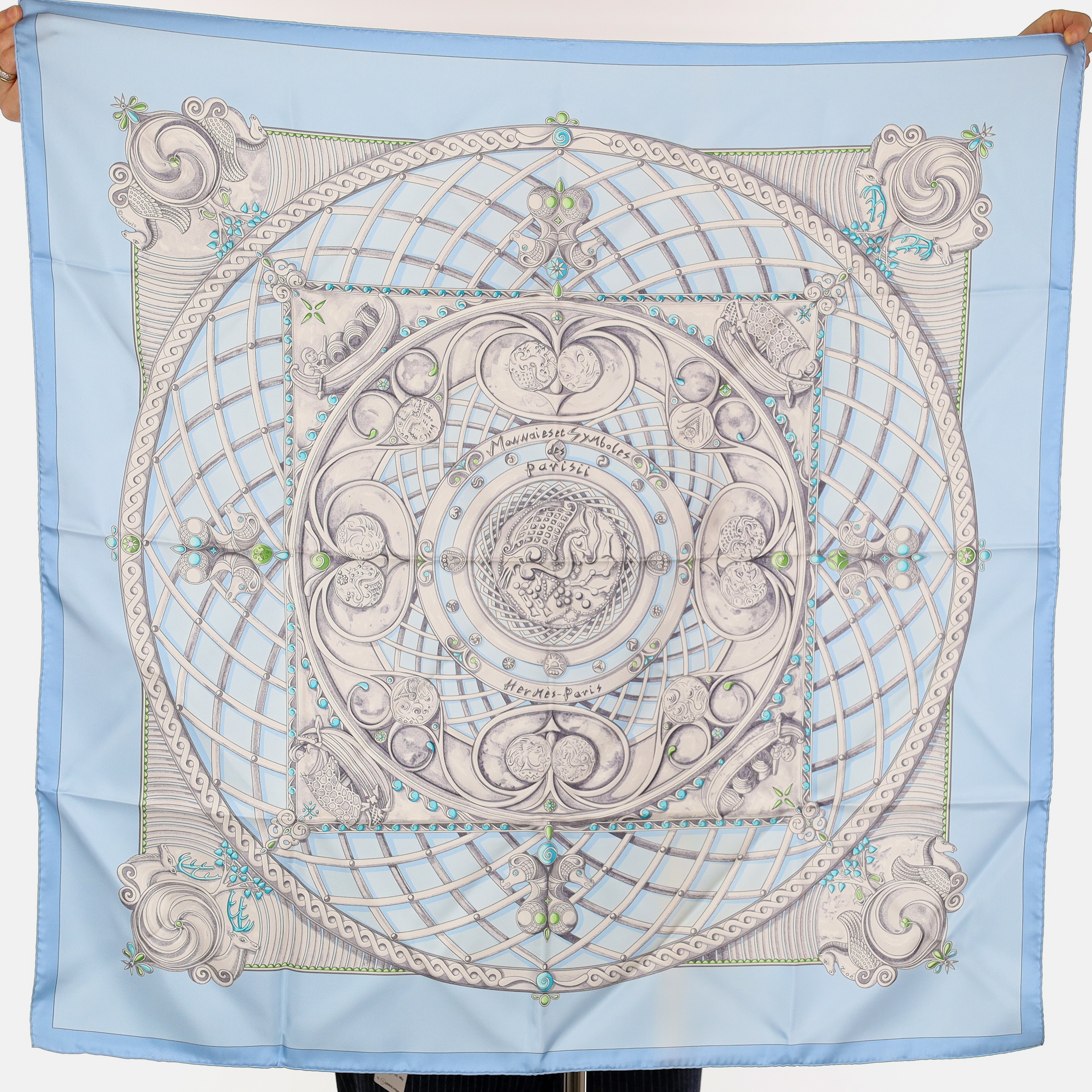 Hermès Monnaieset Symboles Silk Scarf