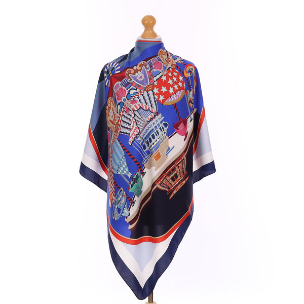 Brand New Italian Blue Carousel Design Silk Scarf