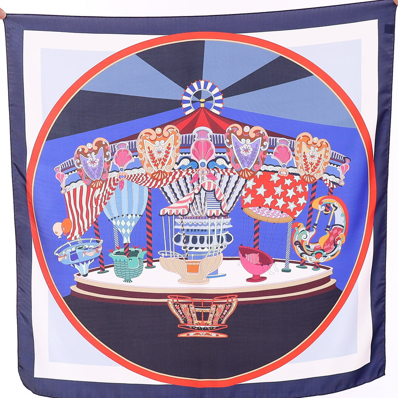 Brand New Italian Blue Carousel Design Silk Scarf