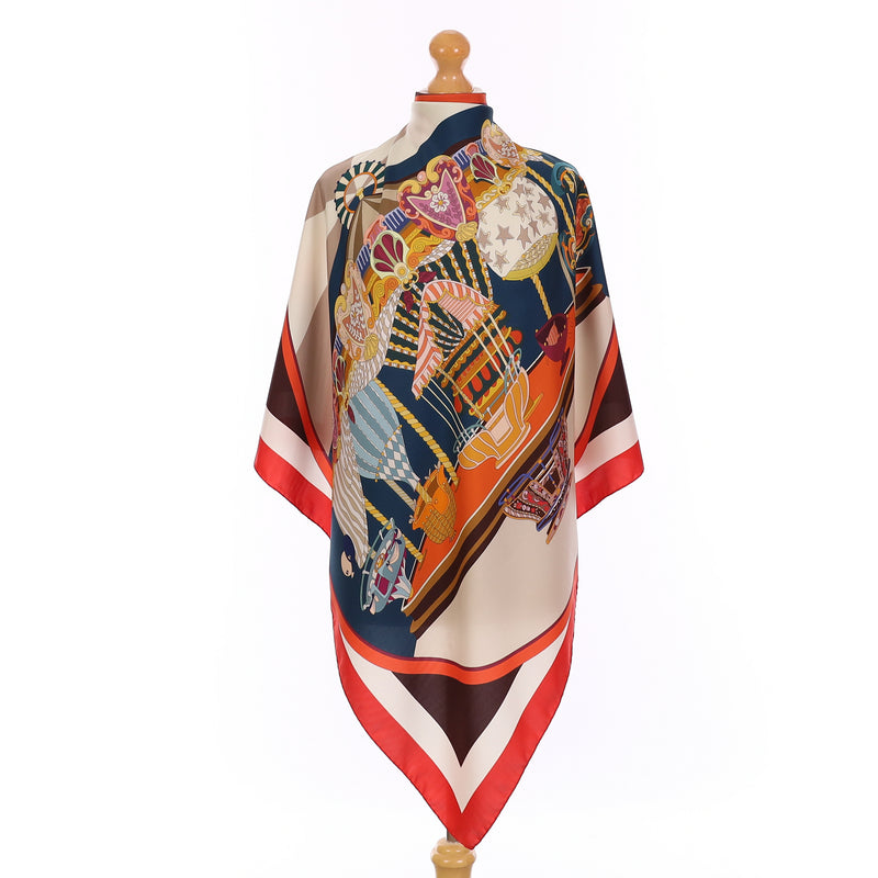 Brand New Italian Red Carousel Design Silk Scarf