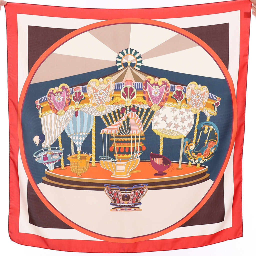 Brand New Italian Red Carousel Design Silk Scarf