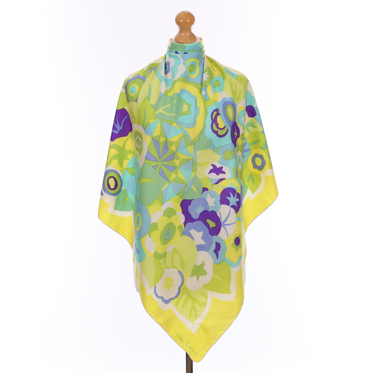 Lanvin Yellow and Blue Vintage Silk Scarf