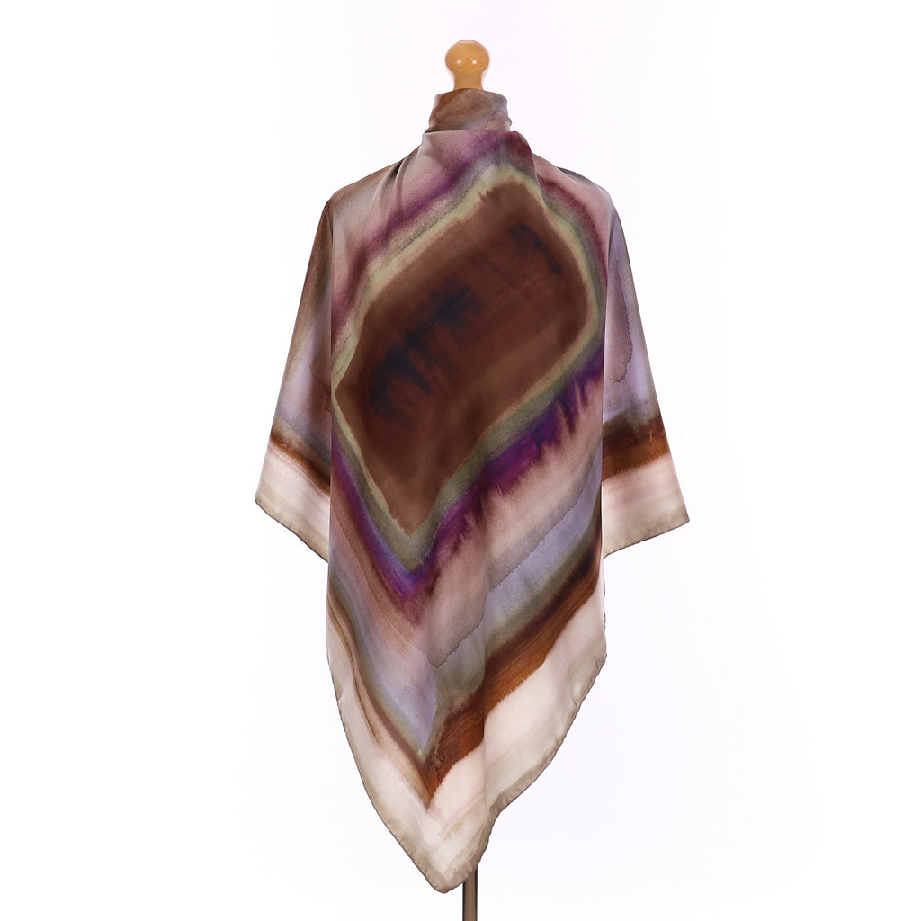 Brand New Italian Brown and Purple Water Colour Silk Scarf