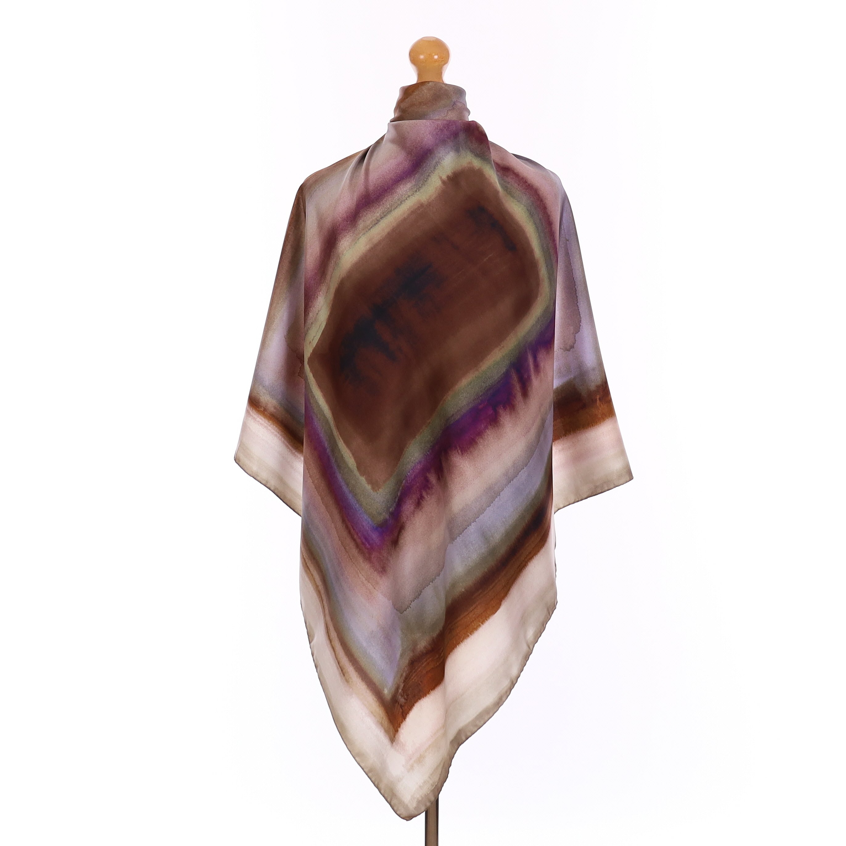 Brand New Italian Brown and Purple Water Colour Silk Scarf