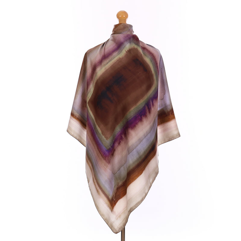 Brand New Italian Brown and Purple Water Colour Silk Scarf