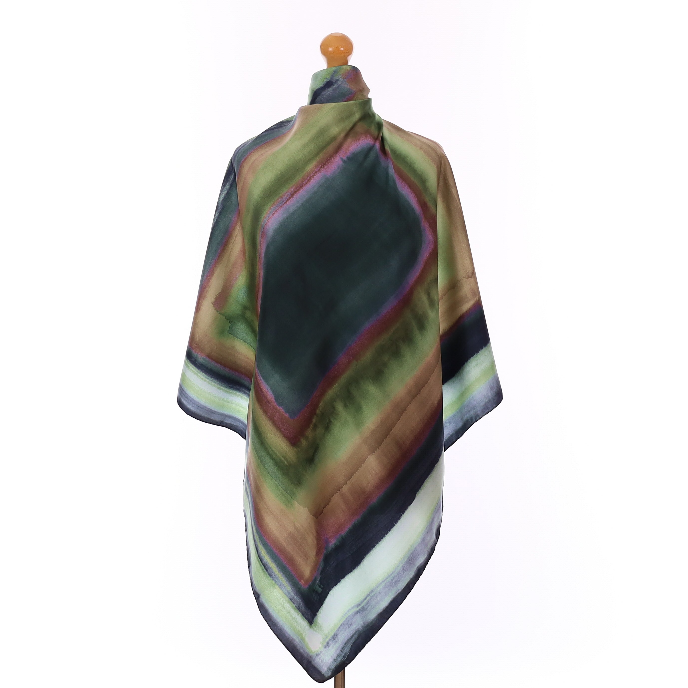 Brand New Italian Blue and Green Water Colour Silk Scarf