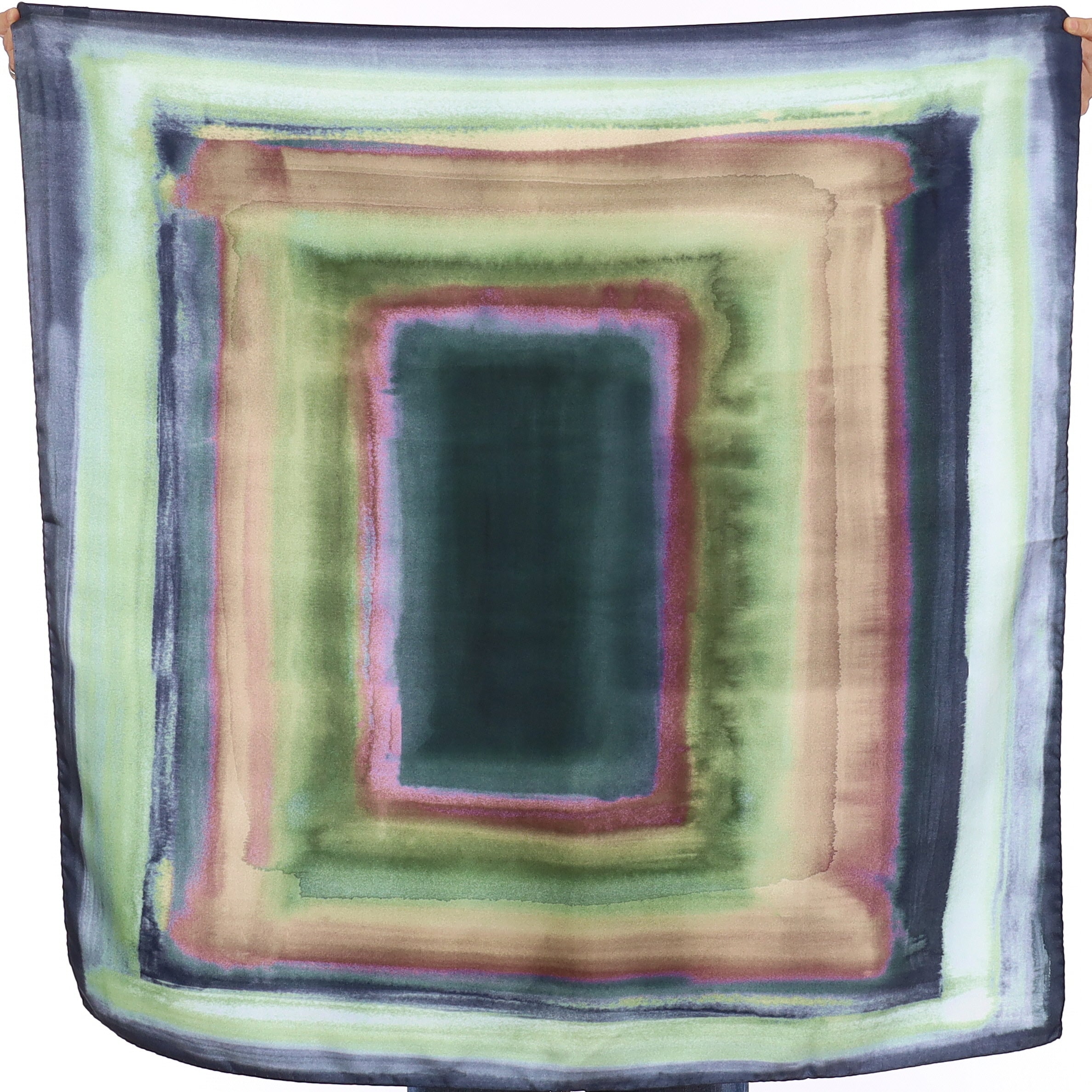 Brand New Italian Blue and Green Water Colour Silk Scarf