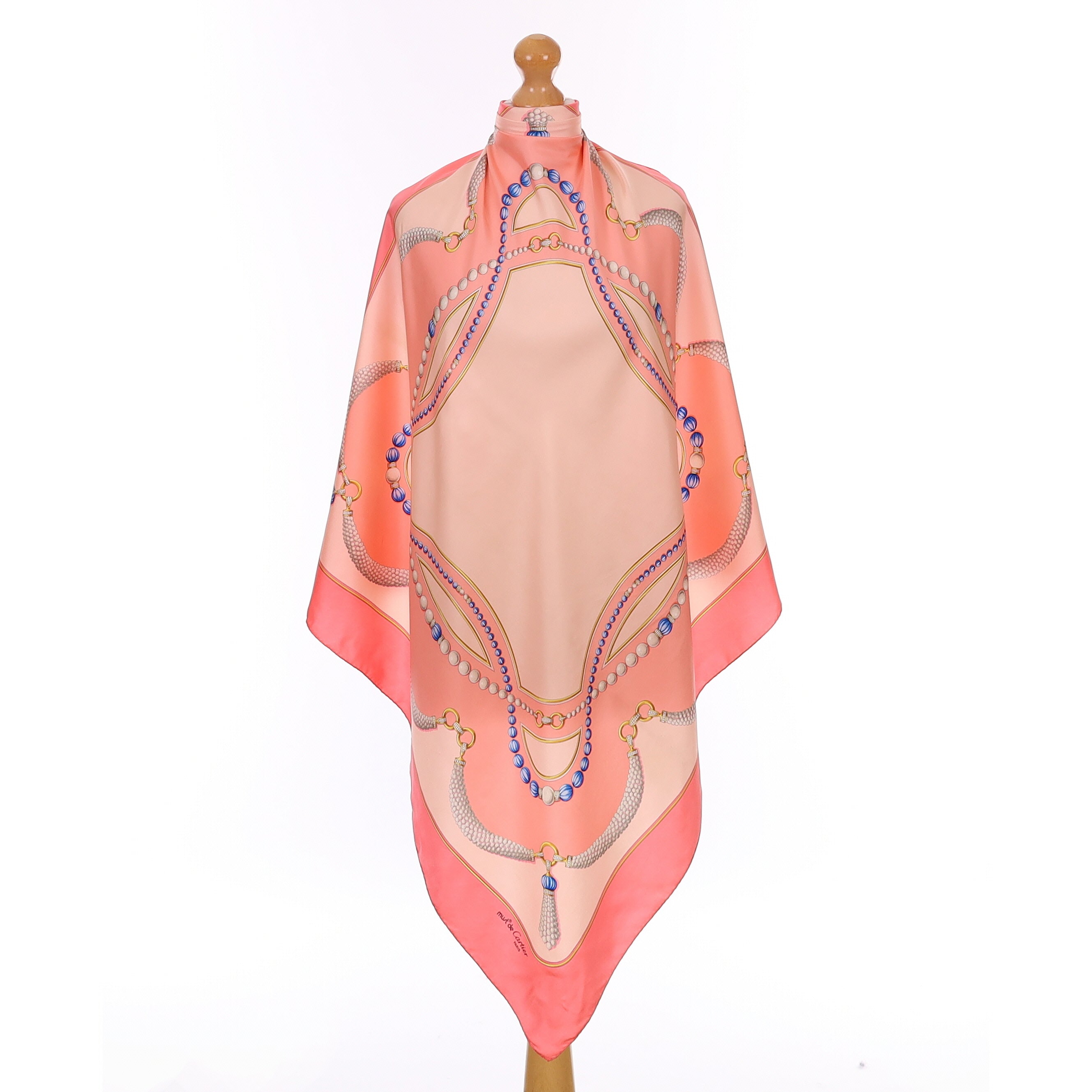 Cartier Coral Pink Vintage Silk Scarf