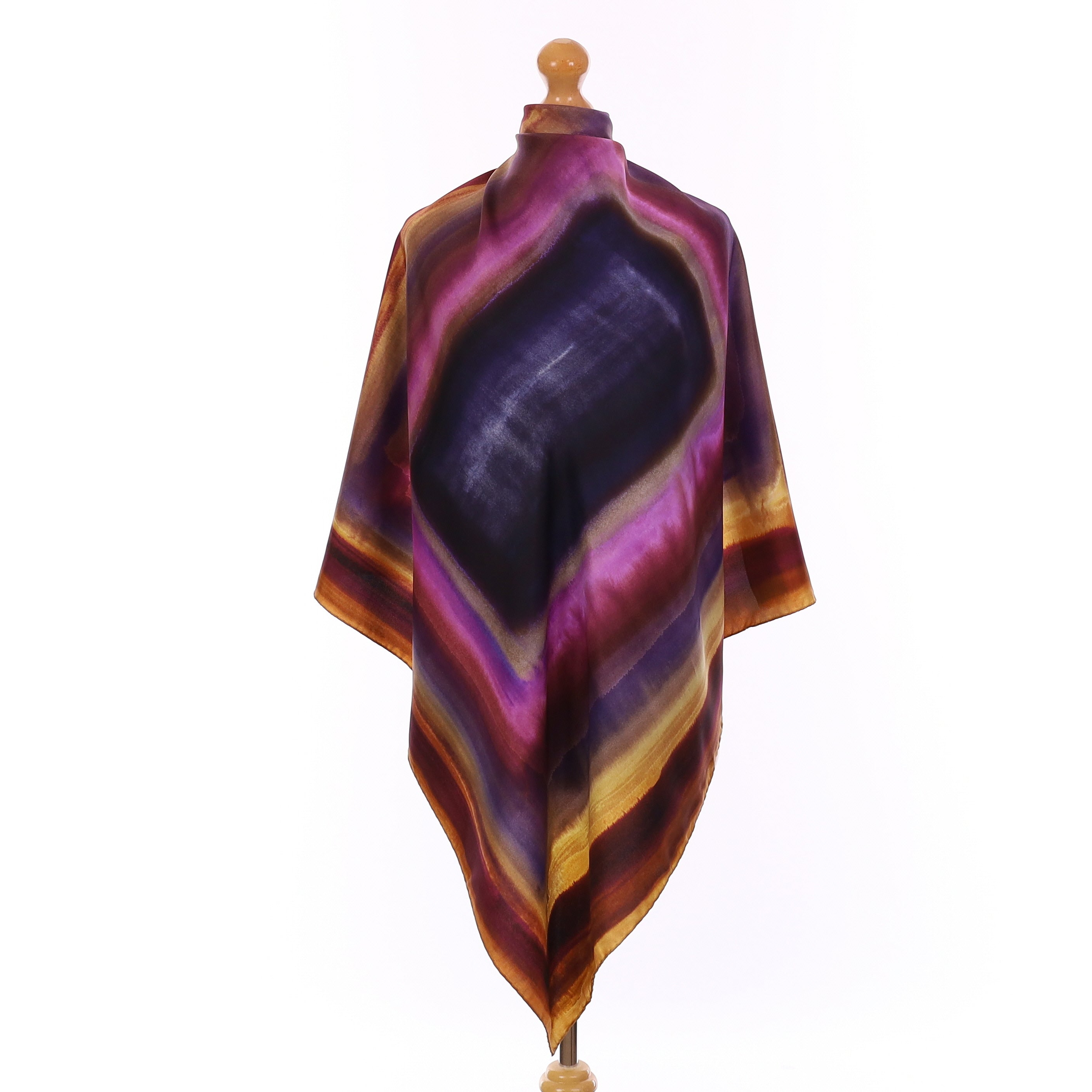 Brand New Italian Purple and Gold Water Colour Silk Scarf