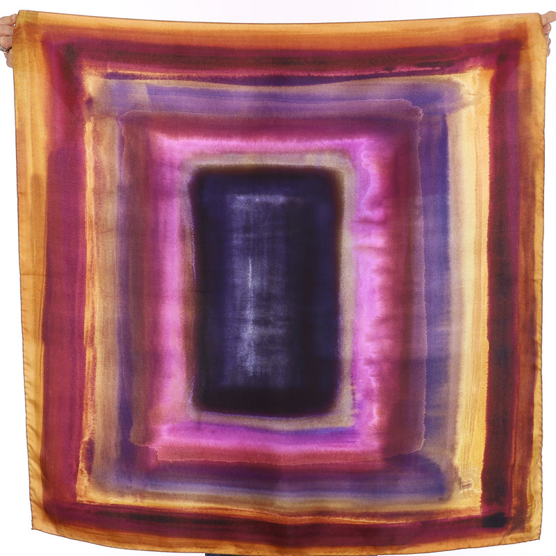 Brand New Italian Purple and Gold Water Colour Silk Scarf