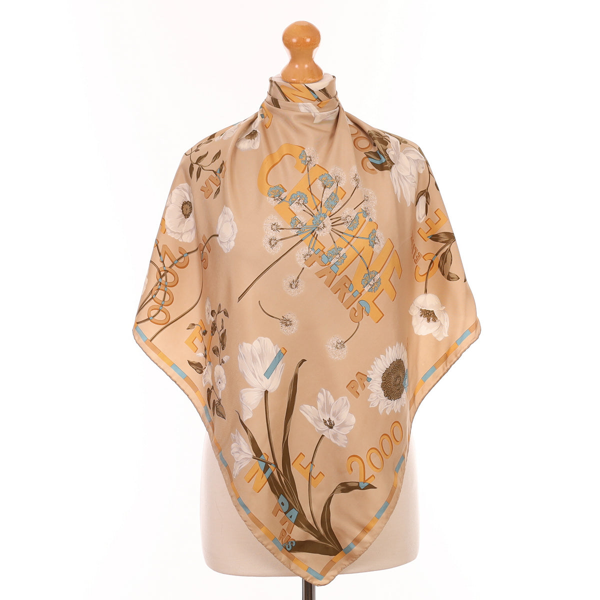 Celine Neutral Floral Vintage Silk Scarf
