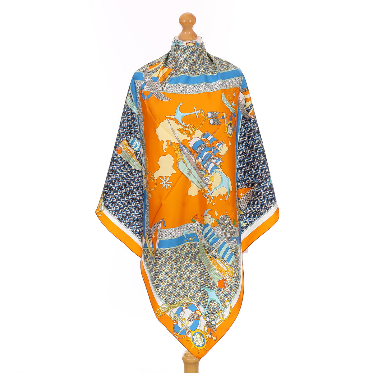 Brand New Orange Nautical Theme Silk Scarf