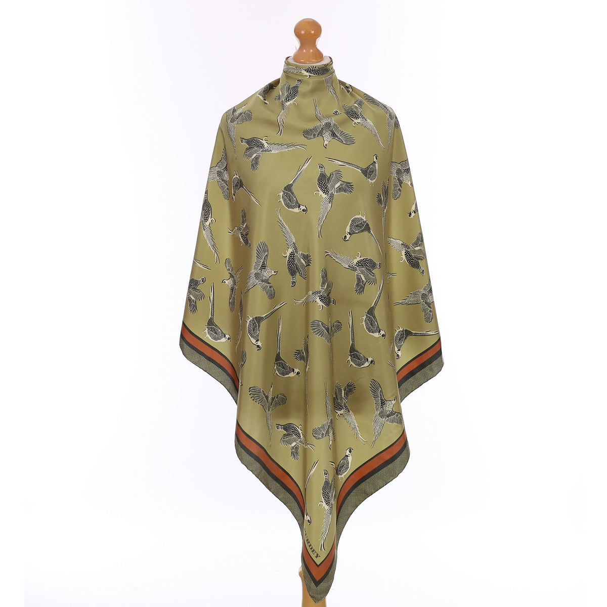 James Purdey Olive Green Pheasants Vintage Silk Scarf